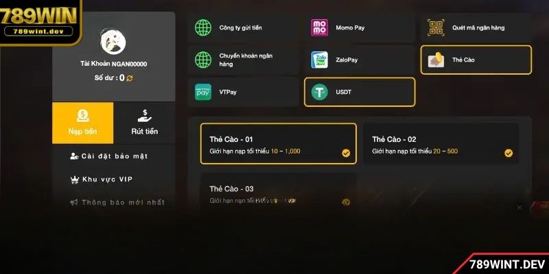 4 cách nạp tiền 789WIN quen thuộc